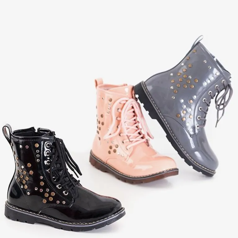 Szare dziecięce lakierowane workery Isibeal Dziewczęce