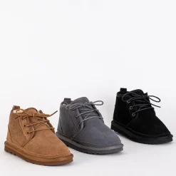 Online Szare dziecięce krótkie sznurowane śniegowce Tibilis Chłopięce|Dziewczęce