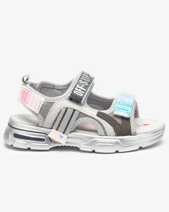 Best Szare sandałki dziewczęce z holograficznymi wstawkami Heilol Dziewczęce