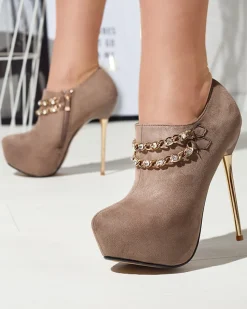 Hot Szaro- beżowe damskie półbuty na wysokiej szpilce Ehcso Półbuty|Szpilki