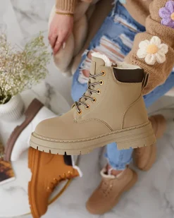 Sale Szaro- brązowe damskie ocieplane botki typu trapery Radoras Trapery|Botki Z Delikatnym Ociepleniem