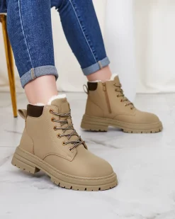 Sale Szaro- brązowe damskie ocieplane botki typu trapery Radoras Trapery|Botki Z Delikatnym Ociepleniem