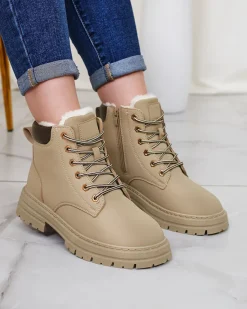 Sale Szaro- brązowe damskie ocieplane botki typu trapery Radoras Trapery|Botki Z Delikatnym Ociepleniem