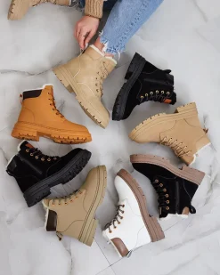 Sale Szaro- brązowe damskie ocieplane botki typu trapery Radoras Trapery|Botki Z Delikatnym Ociepleniem