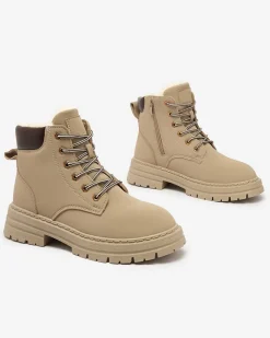 Sale Szaro- brązowe damskie ocieplane botki typu trapery Radoras Trapery|Botki Z Delikatnym Ociepleniem