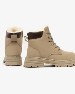 Sale Szaro- brązowe damskie ocieplane botki typu trapery Radoras Trapery|Botki Z Delikatnym Ociepleniem