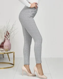 Szaro- czarne ocieplane damskie tregginsy w kratkę Legginsy / Tregginsy