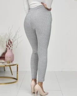 Szaro- czarne ocieplane damskie tregginsy w kratkę Legginsy / Tregginsy