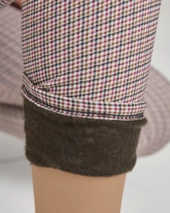 Szaro- czarne ocieplane damskie tregginsy w kratkę Legginsy / Tregginsy