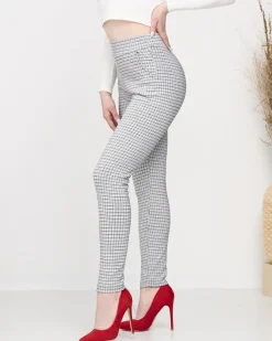 Szaro- czarne ocieplane damskie tregginsy w kratkę Legginsy / Tregginsy