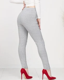 Szaro- czarne ocieplane damskie tregginsy w kratkę Legginsy / Tregginsy