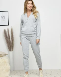 Outlet Szary damski ocieplany komplet dresowy Damskie Komplety Damskie