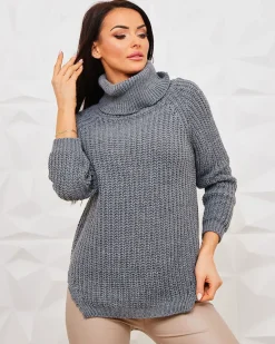 Szary damski sweter z golfem Swetry