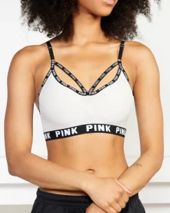 Best Szary sportowy stanik damski z napisami Sportowe