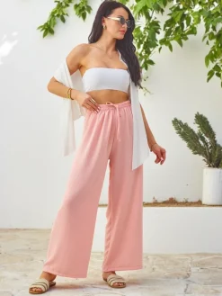 Online Szerokie spodnie damskie z gumą w pasie Spodnie Materiałowe