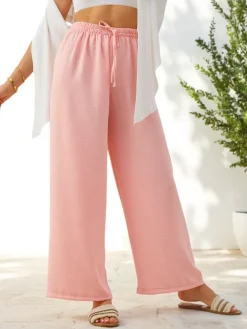 Online Szerokie spodnie damskie z gumą w pasie Spodnie Materiałowe
