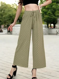 Szerokie spodnie damskie w kratę Spodnie Materiałowe