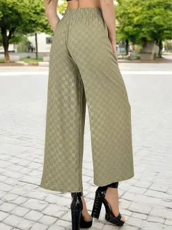 Szerokie spodnie damskie w kratę Spodnie Materiałowe