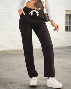 Online Szerokie spodnie damskie prążkowane PLUS SIZE Spodnie Materiałowe|Plus Size