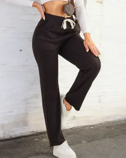 Online Szerokie spodnie damskie prążkowane PLUS SIZE Spodnie Materiałowe|Plus Size