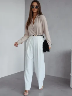 Best Szerokie spodnie damskie w kant Spodnie Materiałowe