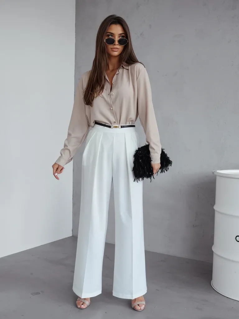 Best Szerokie spodnie damskie w kant Spodnie Materiałowe