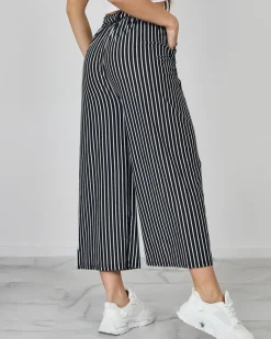 Hot Szerokie spodnie damskie w paski 7/8 Spodnie Materiałowe