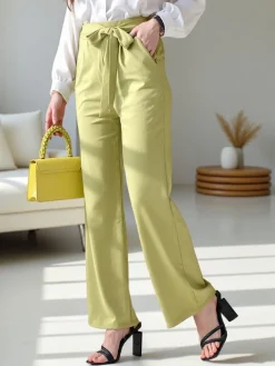 New Szerokie spodnie damskie z paskiem Spodnie Materiałowe