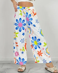 Best Szerokie spodnie damskie materiałowe w kwiaty Spodnie Materiałowe