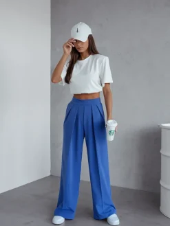 Szerokie spodnie damskie w kant Spodnie Materiałowe