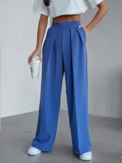 Szerokie spodnie damskie w kant Spodnie Materiałowe