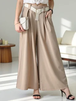 Best Szerokie spodnie damskie z paskiem Spodnie Materiałowe