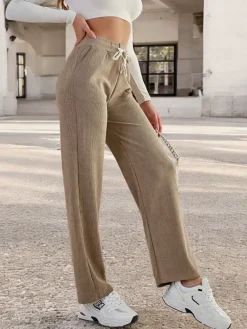 Best Szerokie spodnie damskie prążkowane PLUS SIZE Plus Size|Spodnie Materiałowe