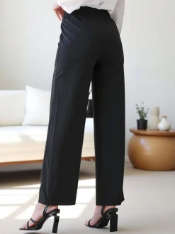 New Szerokie spodnie damskie z ozdobną klamerką Spodnie Materiałowe