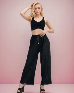 New Szerokie spodnie damskie plisowane Spodnie Materiałowe