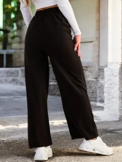 Online Szerokie spodnie damskie prążkowane Spodnie Materiałowe