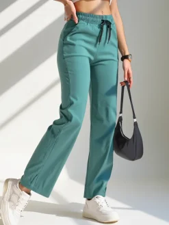 Hot Szerokie spodnie damskie materiałowe z bawełną Spodnie Materiałowe