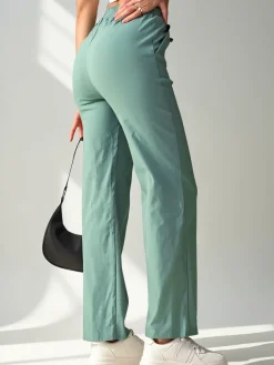 Hot Szerokie spodnie damskie materiałowe z bawełną Spodnie Materiałowe