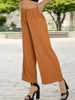 Szerokie spodnie damskie w kratę Spodnie Materiałowe