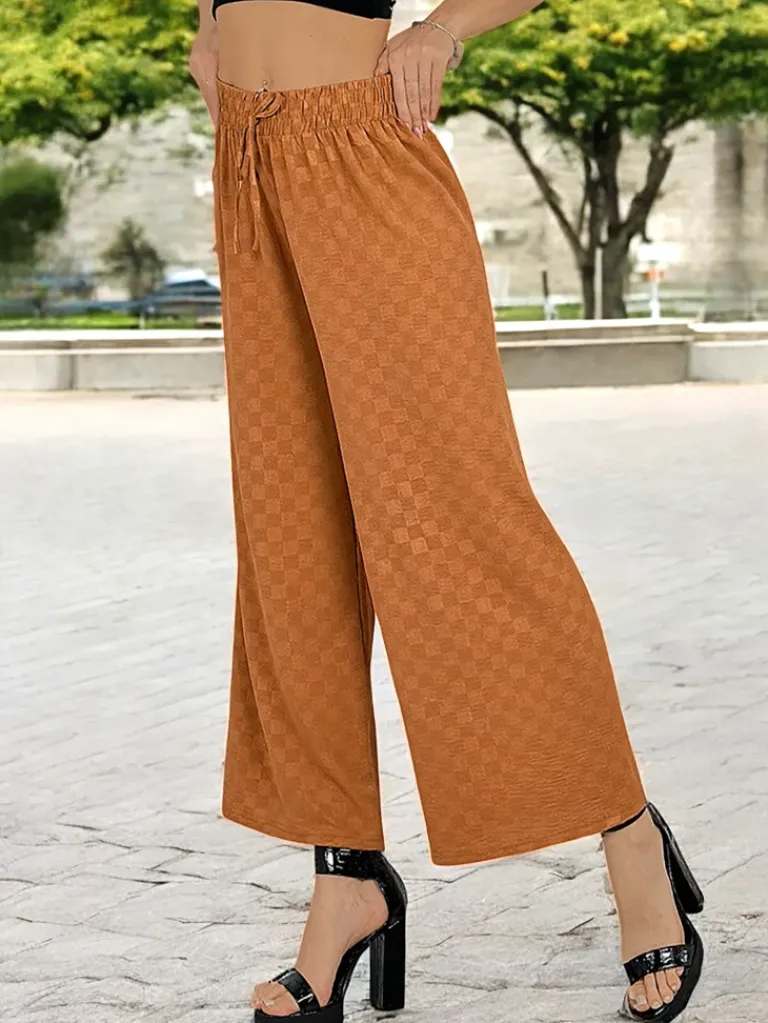 Szerokie spodnie damskie w kratę Spodnie Materiałowe