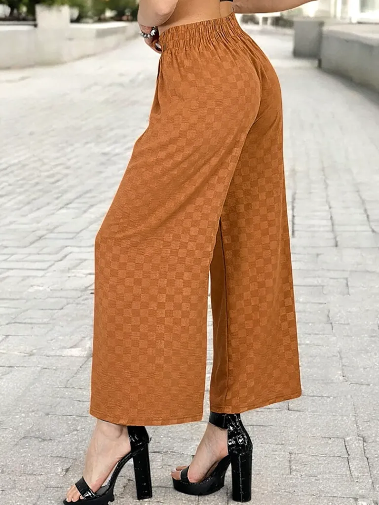 Szerokie spodnie damskie w kratę Spodnie Materiałowe