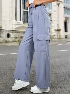 Best Szerokie spodnie damskie z kieszeniami Spodnie Materiałowe