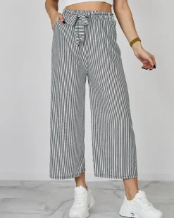 Hot Szerokie spodnie damskie w paski 7/8 Spodnie Materiałowe