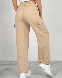 Best Szerokie spodnie damskie z kieszeniami Spodnie Materiałowe