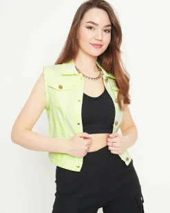 Outlet Żółta jeansowa kamizelka damska Kurtki / Marynarki / Płaszcze