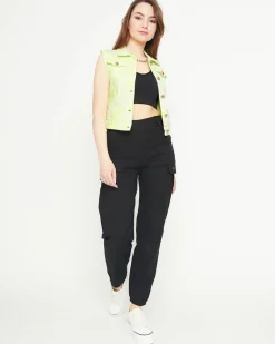 Outlet Żółta jeansowa kamizelka damska Kurtki / Marynarki / Płaszcze