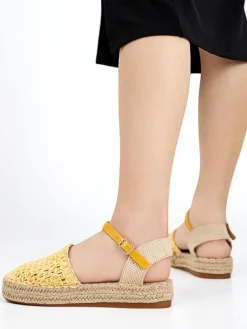 Clearance Żółte damskie espadryle z ażurową cholewką Triumf Espadryle Płaskie
