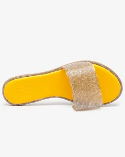 Outlet Żółte damskie klapki z cyrkoniami Verina Klapki Płaskie