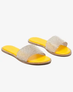 Outlet Żółte damskie klapki z cyrkoniami Verina Klapki Płaskie