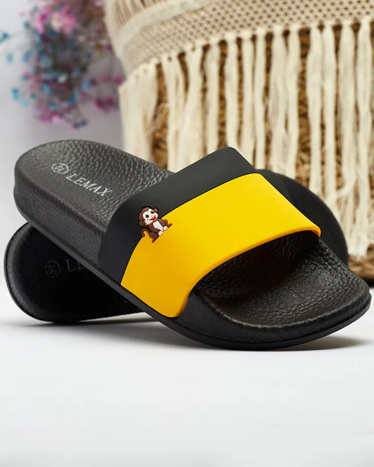 Clearance Żółto-czarne damskie gumowe klapki Lierigs Klapki Basenowe|Klapki Płaskie